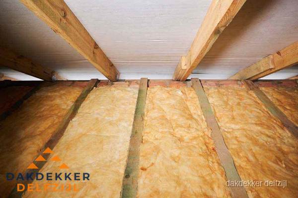 Dakisolatie met glaswol tussen dakspanten in Delfzijl Dakisolatie met glaswol tussen dakspanten in Delfzijl