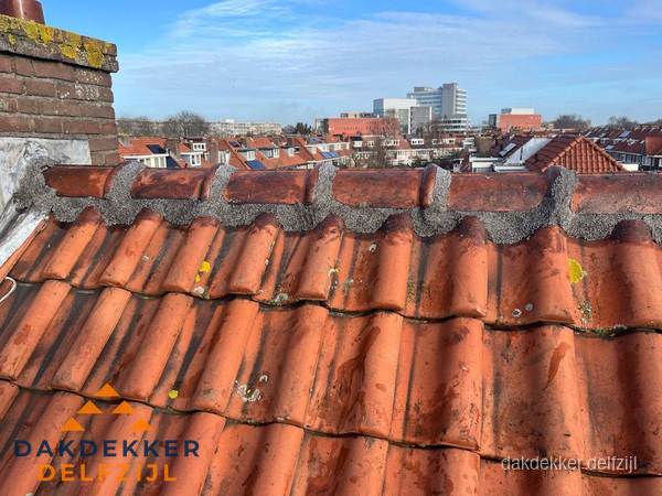 Pannendak met nokvorst en schoorsteen, dakrenovatie in Delfzijl