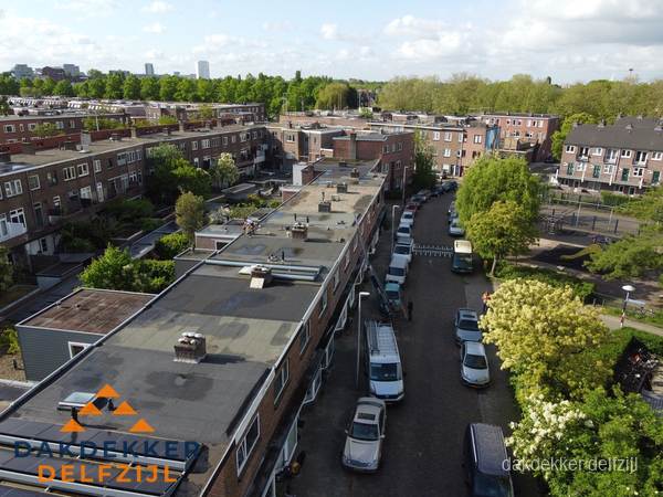 Luchtfoto dakinspectie woonwijk in Delfzijl Luchtfoto dakinspectie woonwijk in Delfzijl